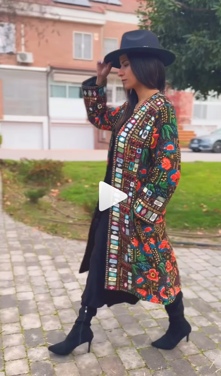 boho chic coat with mirrors